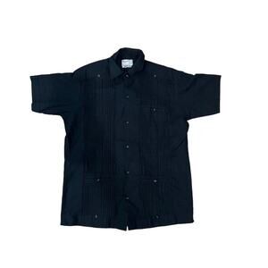 Vintage Guayabera Black Shirt Short Sleeve 100% Linen Mens Size 36